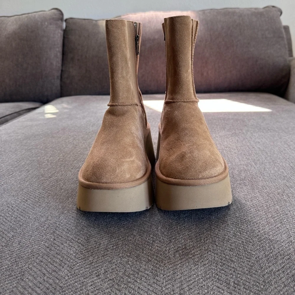 UGG Classic New Heights Suede and Shearling Heeled Ankle Boot